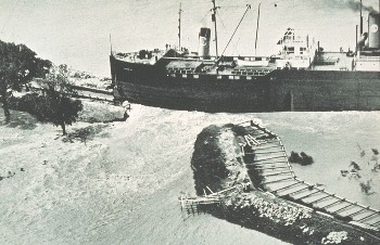 Levee broken by rogue steamship